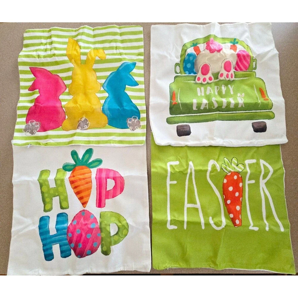 Pillowcase Covers Easter Set of 4 17 x 17